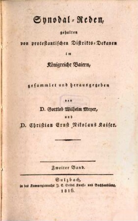 Synodal-Reden gehalten von protestantischen Distrikts-Dekanen im Königreich Baiern. 2