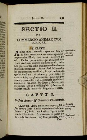 Sectio II. De commercio animae cum corpore.