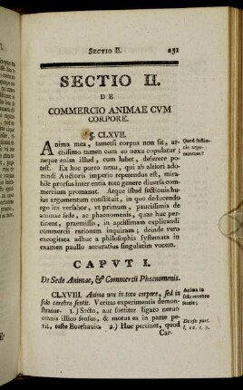 Sectio II. De commercio animae cum corpore.