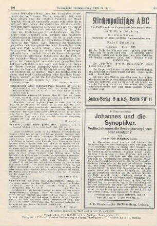191 [Rezension] Rundschreiben Seiner Heiligkeit Papst Benedikt XV. über die Wiederherstellung des Friedens unter den Völkern