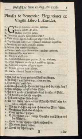 Phrases & Sententiae Elegantiores ex Virgilii Libro I. Aeneidos.