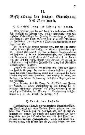 II. Beschreibung der jetzigen Einrichtung des Seminarii
