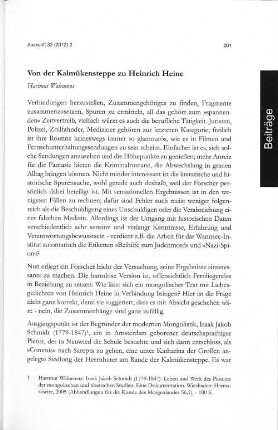 Von der Kalmükensteppe zu Heinrich Heine