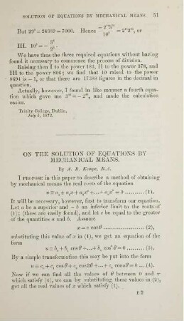 On the solution of equations by mechanical means.