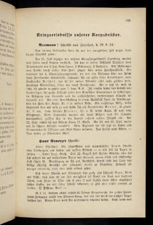 145-164, Kriegserlebnisse unserer Korpsbrüder