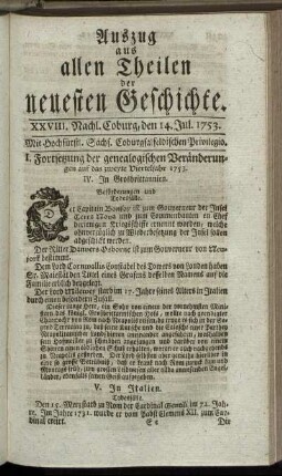 XXVIII. Nachlese. Coburg, den 14. Jul. 1753.