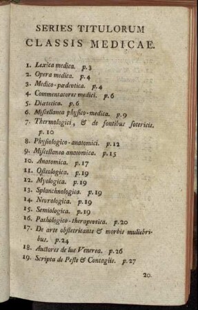 Series Titulorum Classis Medicae.