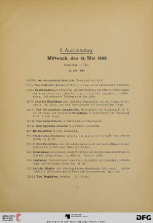 II. Auctionstag: Mittwoch, den 13. Mai 1908, Vormittag 10 Uhr (Nr. 199-399)