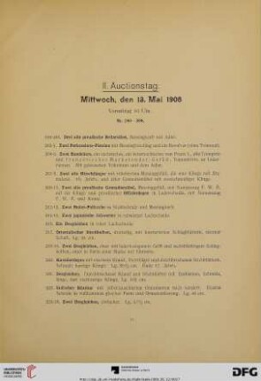 II. Auctionstag: Mittwoch, den 13. Mai 1908, Vormittag 10 Uhr (Nr. 199-399)