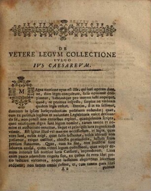 De vetere legum collectione, vulgo Ius caesareum dicta, succincta commentatio