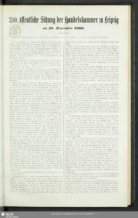 310. öffentliche Sitzung der Handelskammer zu Leipzig am 28. September 1900