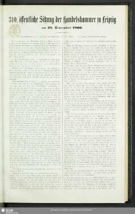 310. öffentliche Sitzung der Handelskammer zu Leipzig am 28. September 1900