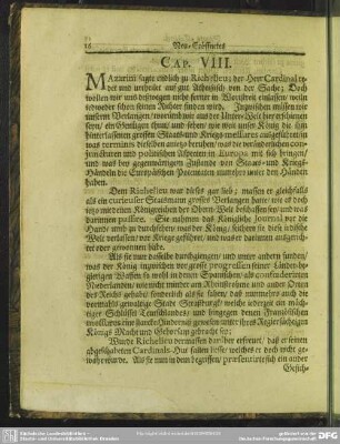 Cap. VIII. Mazarini sagte endlich zu Richelieu; ...