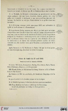 Séance du Comité du 23 avril 1883