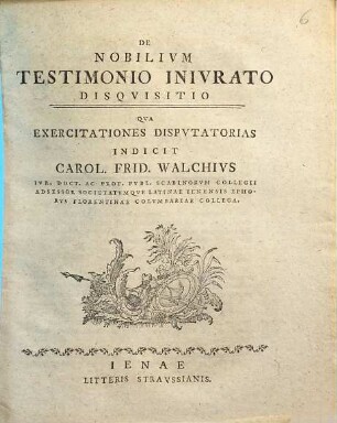 De nobilivm testimonio inivrato disqvisitio