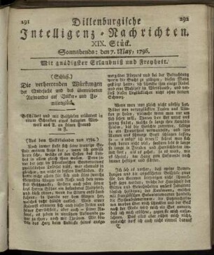 XIX. Stück. Sonnabends: den 7. May 1796.
