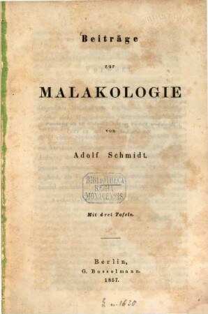 Beiträge zur Malakologie : Mit drei Tafeln
