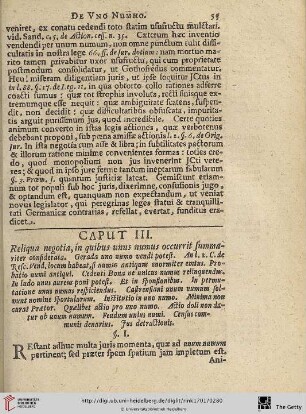 Caput III: Reliqua negotia, in quibus unus numus occurrit summariter considerata