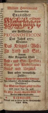 79: William Haanemanns verwunderlich-englischer Wahrsager oder Ausführliches Prognosticon