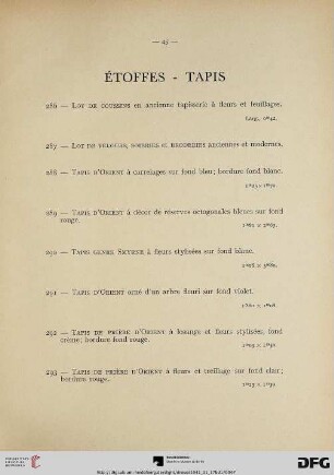 Étoffes – Tapis (Nr. 286-298)