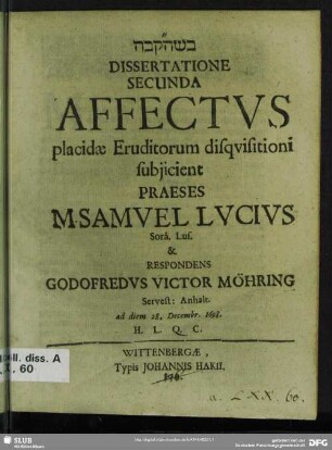 2: Dissertatione Morali ... Affectus