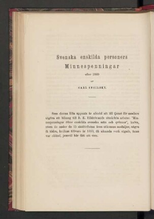 Svenska enskilda personers Minnespenningar efter 1860 Af Carl Snoilsky
