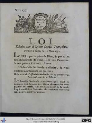 Loi Relative aux ci-devant Gardes-Françoises.