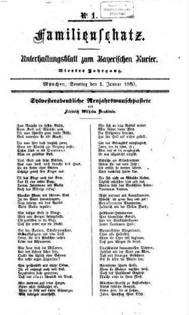 Familienschatz : tägliche Unterhaltungsbeilage zum Bayerischen Kurier. 1860, 1860 = Jg. 4