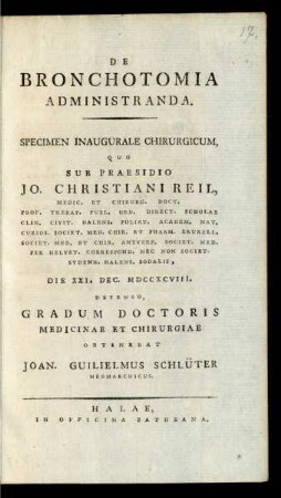 De Bronchotomia Administranda : Specimen Inaugurale Chirurgicum