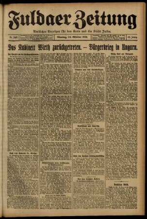 Erste Ausgabe vom Montag, den 24. Oktober 1921.