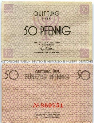 Geldschein, Getto Litzmannstadt, 50 Pfennige