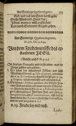 Am Sonntage Quasimodogeniti, - Evangelium am Sonntage Exaudi.