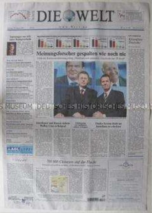 Tageszeitung "Die Welt" aus dem Vorfeld der Bundestagswahl
