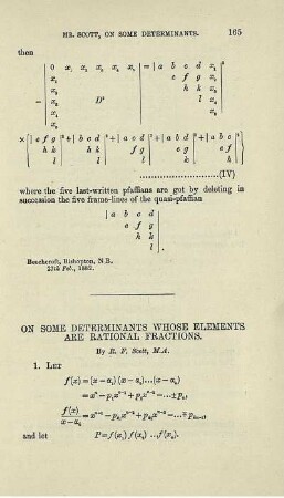 On some determinants whose elements are rational fractions.