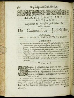 Disputatio [...] Nona. De Cautionibus Judicialibus.