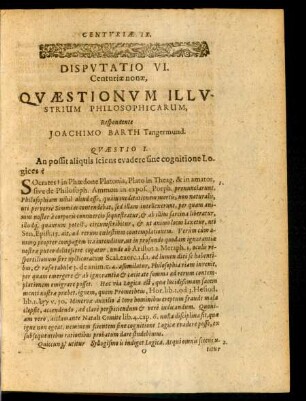 Disputatio VI. Respondente Joachimo Barth
