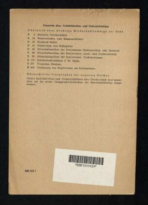 Übersicht über Lichtbildreihen und Unterrichtsfilme