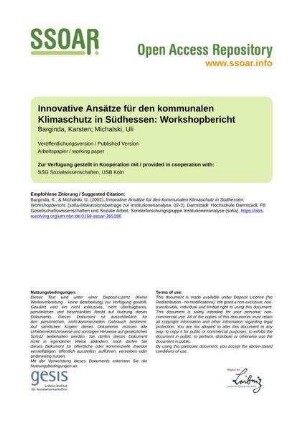 Innovative Ansätze für den kommunalen Klimaschutz in Südhessen: Workshopbericht
