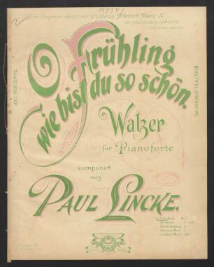 O Frühling, wie bist du so schön : Walzer für Pianoforte