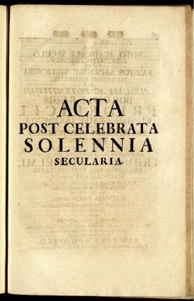 Acta Post Celebrata Solennia Secularia