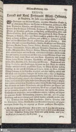 XXXVII. Extract aus Kays. Ferdinandi Müntz-Ordnung, zu Augspurg, im Jahr 1559 aufgerichtet