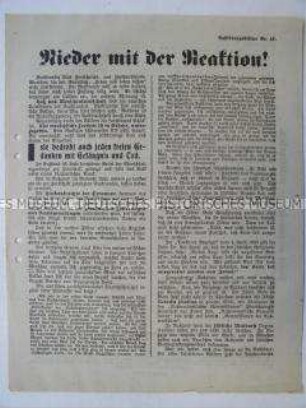 Propagandaflugblatt der Deutschen Erneuerungs-Gemeinde mit der Warnung vor "Bolschewismus und Reaktion"