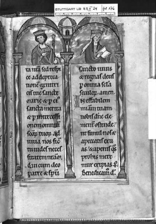 Psalterium (sogenannter Landgrafenpsalter) — Litaneiseite, unter den Bögen das Königspaar von Böhmen, Folio 176recto