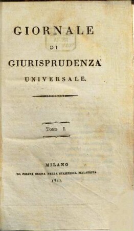 Giornale di giurisprudenza universale. 1. 1811