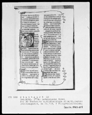 Lateinische Bibel, drei Bände — Initiale D (ixit) mit der Dreieinigkeit, Folio 30recto