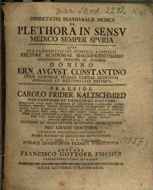 Dissertatio Inavgvralis Medica De Plethora In Sensv Medico Semper Spvria