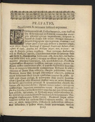 Praefatio, Occasionem & rationem instituti exponens.