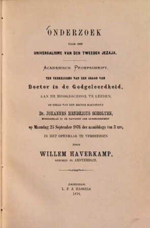 Onderzoek naar het Universalisme van den tweeden Jezaja : Inaug. Diss.