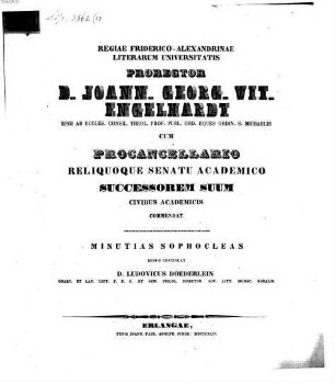 Regiae Friderico-Alexandrinae literarum universitatis prorector D. Joann. Georg. Vit. Engelhardt ... cum procancellario religioque senatu academico successorem suum civibus academicis commendat
