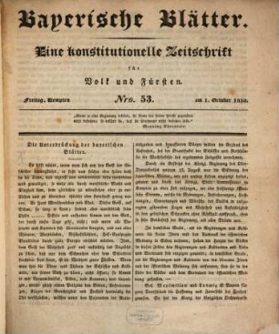 Bayerische Blätter : eine konstitutionelle Zeitschrift für Volk und Fürsten. 1830, 53-54 u. 56-57